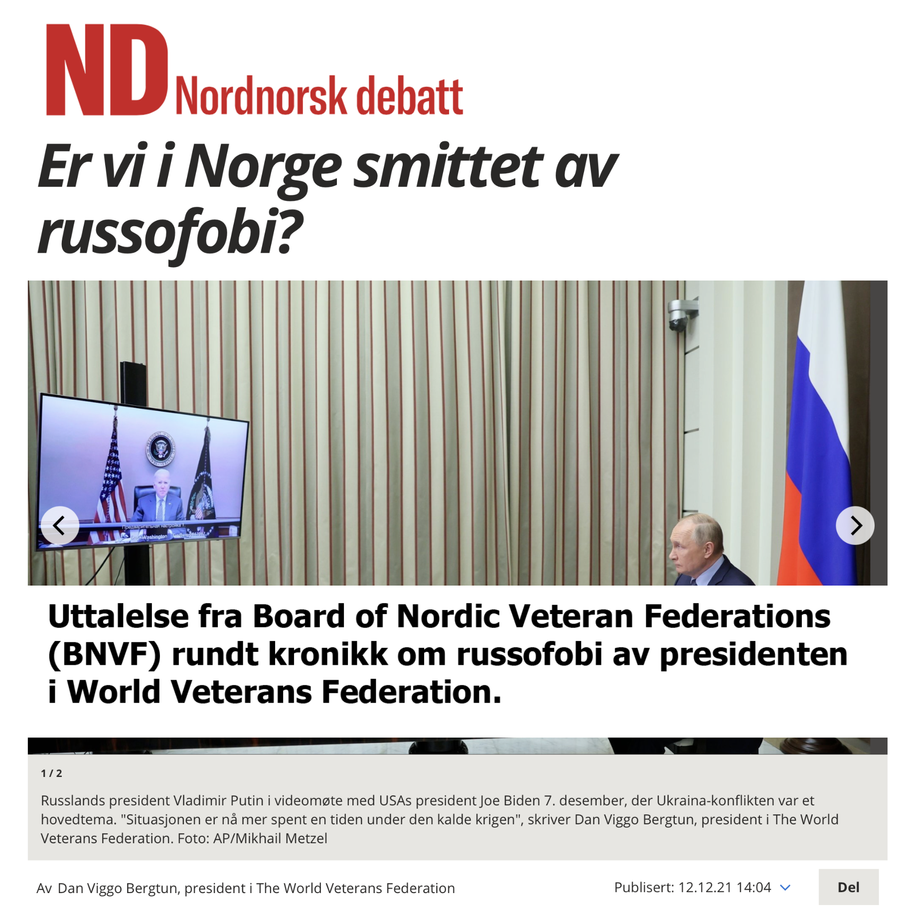 BNVF om presidenten i WVF uttalelser om russofobi